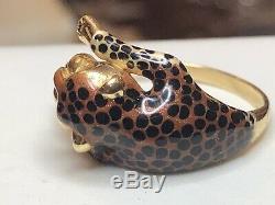 Vintage Estate 14k Gold Lion Enamel Ring Designer Signed Slc Panther