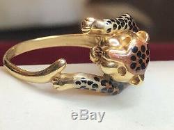 Vintage Estate 14k Gold Lion Enamel Ring Designer Signed Slc Panther