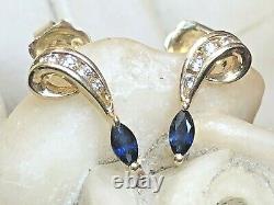 Vintage Estate 14k Gold Natural Blue Sapphire & Diamond Earrings Signed Doss