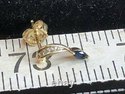Vintage Estate 14k Gold Natural Blue Sapphire & Diamond Earrings Signed Doss