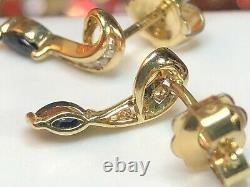 Vintage Estate 14k Gold Natural Blue Sapphire & Diamond Earrings Signed Doss