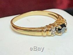 Vintage Estate 14k Gold Natural Blue Sapphire Diamond Ring Engagement Signed Ali