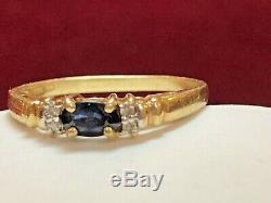 Vintage Estate 14k Gold Natural Blue Sapphire Diamond Ring Engagement Signed Ali