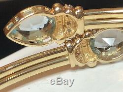 Vintage Estate 14k Gold Natural Blue Topaz Diamond Bracelet Bypass Signed Aj