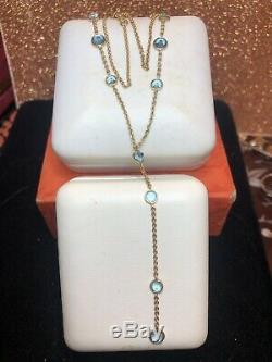 Vintage Estate 14k Gold Natural Blue Topaz Necklace Signed Sj Station Gemstone