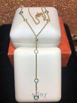 Vintage Estate 14k Gold Natural Blue Topaz Necklace Signed Sj Station Gemstone