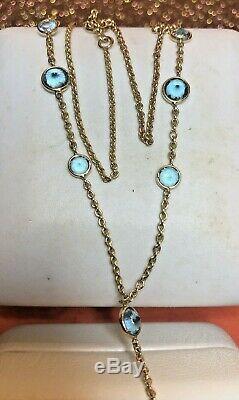 Vintage Estate 14k Gold Natural Blue Topaz Necklace Signed Sj Station Gemstone