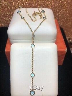 Vintage Estate 14k Gold Natural Blue Topaz Necklace Signed Sj Station Gemstone