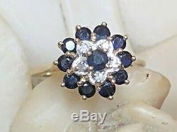 Vintage Estate 14k Gold Natural Blue & White Sapphire Ring Signed T & C Flower