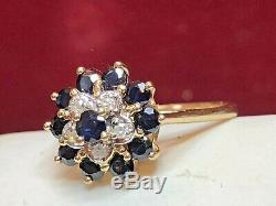 Vintage Estate 14k Gold Natural Blue & White Sapphire Ring Signed T & C Flower