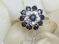 Vintage Estate 14k Gold Natural Blue & White Sapphire Ring Signed T & C Flower