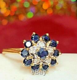 Vintage Estate 14k Gold Natural Blue & White Sapphire Ring Signed T & C Flower