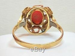 Vintage Estate 14k Gold Natural Coral Ring Signed Fs 585 Art Deco Etruscan