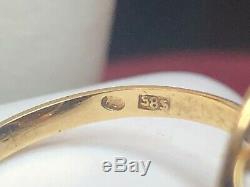 Vintage Estate 14k Gold Natural Coral Ring Signed Fs 585 Art Deco Etruscan