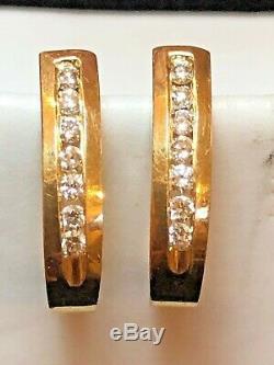 Vintage Estate 14k Gold Natural Diamond Earrings J-hook Signed Channel Set