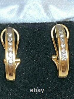 Vintage Estate 14k Gold Natural Diamond Earrings Omega Backs Signed Aj