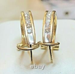 Vintage Estate 14k Gold Natural Diamond Earrings Omega Backs Signed Aj