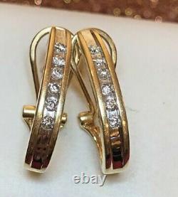 Vintage Estate 14k Gold Natural Diamond Earrings Omega Backs Signed Aj