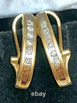Vintage Estate 14k Gold Natural Diamond Earrings Omega Backs Signed Aj