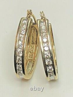 Vintage Estate 14k Gold Natural Diamond Earrings Signed Adl Hoops