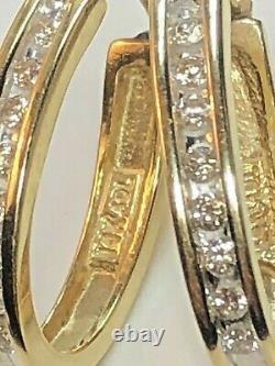 Vintage Estate 14k Gold Natural Diamond Earrings Signed Adl Hoops