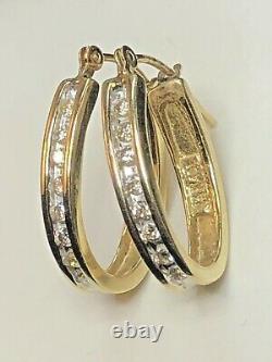 Vintage Estate 14k Gold Natural Diamond Earrings Signed Adl Hoops