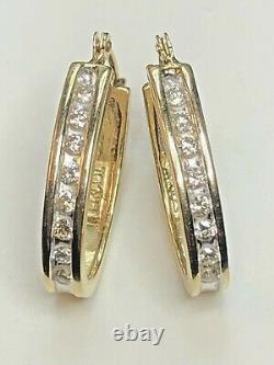 Vintage Estate 14k Gold Natural Diamond Earrings Signed Adl Hoops