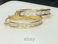 Vintage Estate 14k Gold Natural Diamond Earrings Signed Adl Hoops