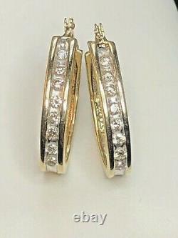 Vintage Estate 14k Gold Natural Diamond Earrings Signed Adl Hoops