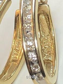 Vintage Estate 14k Gold Natural Diamond Earrings Signed Adl Hoops