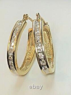 Vintage Estate 14k Gold Natural Diamond Earrings Signed Adl Hoops