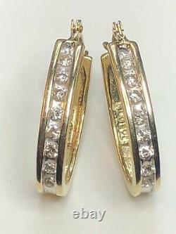 Vintage Estate 14k Gold Natural Diamond Earrings Signed Adl Hoops