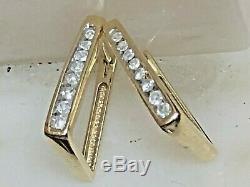 Vintage Estate 14k Gold Natural Diamond Earrings Signed Square Hoop