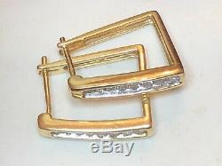 Vintage Estate 14k Gold Natural Diamond Earrings Signed Square Hoop