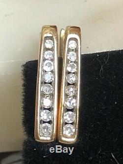 Vintage Estate 14k Gold Natural Diamond Earrings Signed Square Hoop