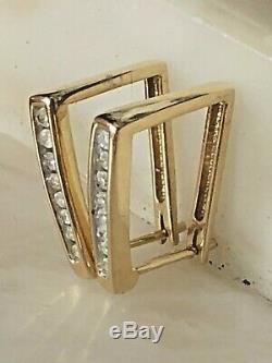 Vintage Estate 14k Gold Natural Diamond Earrings Signed Square Hoop