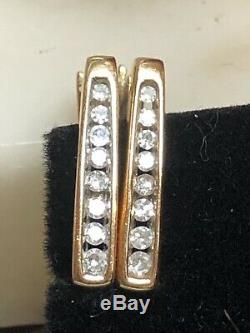 Vintage Estate 14k Gold Natural Diamond Earrings Signed Square Hoop