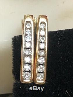 Vintage Estate 14k Gold Natural Diamond Earrings Signed Square Hoop