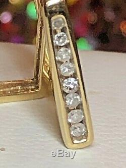 Vintage Estate 14k Gold Natural Diamond Earrings Signed Square Hoop