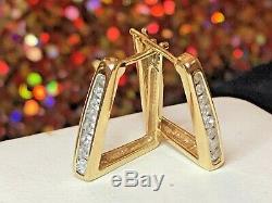 Vintage Estate 14k Gold Natural Diamond Earrings Signed Square Hoop