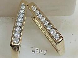 Vintage Estate 14k Gold Natural Diamond Earrings Signed Square Hoop