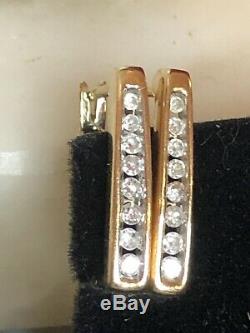 Vintage Estate 14k Gold Natural Diamond Earrings Signed Square Hoop