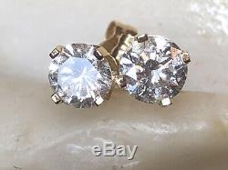 Vintage Estate 14k Gold Natural Diamond Earrings Solitaires Designer Signed Pi