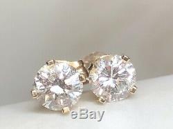 Vintage Estate 14k Gold Natural Diamond Earrings Solitaires Designer Signed Pi