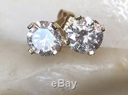 Vintage Estate 14k Gold Natural Diamond Earrings Solitaires Designer Signed Pi