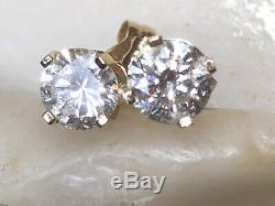 Vintage Estate 14k Gold Natural Diamond Earrings Solitaires Designer Signed Pi