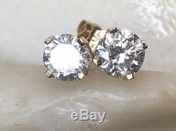 Vintage Estate 14k Gold Natural Diamond Earrings Solitaires Designer Signed Pi