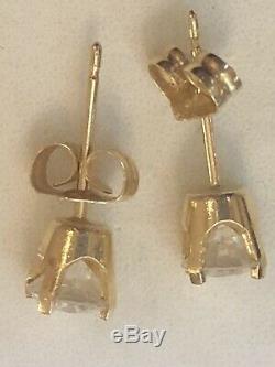 Vintage Estate 14k Gold Natural Diamond Earrings Solitaires Designer Signed Pi