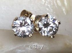 Vintage Estate 14k Gold Natural Diamond Earrings Solitaires Designer Signed Pi