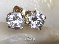 Vintage Estate 14k Gold Natural Diamond Earrings Solitaires Designer Signed Pi